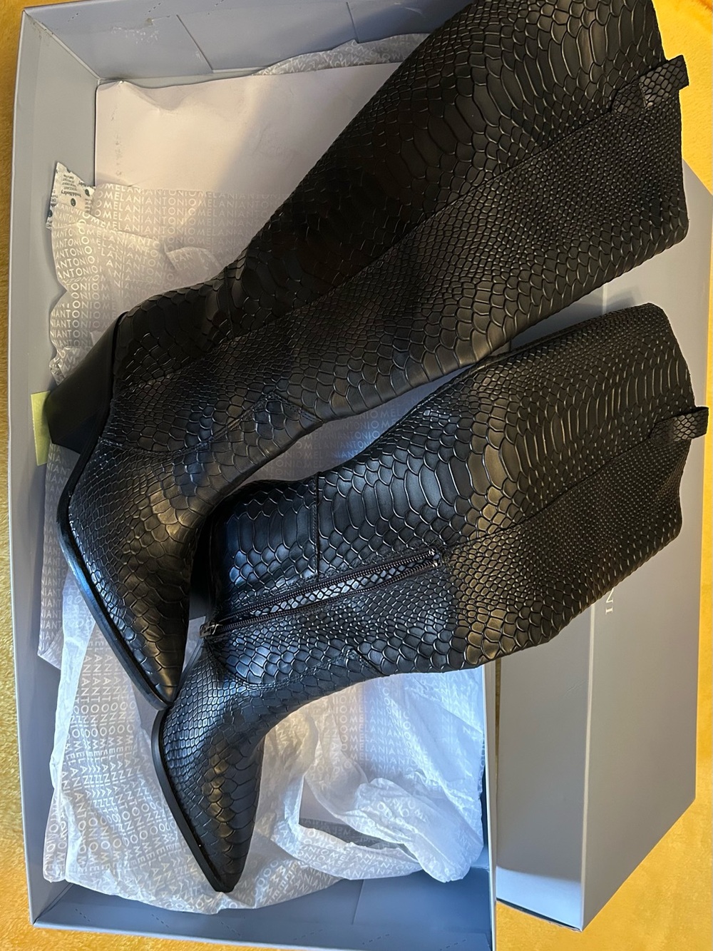 ANTONIO MELANI Black Leather Pointed-Toe Over-the-Knee Boots